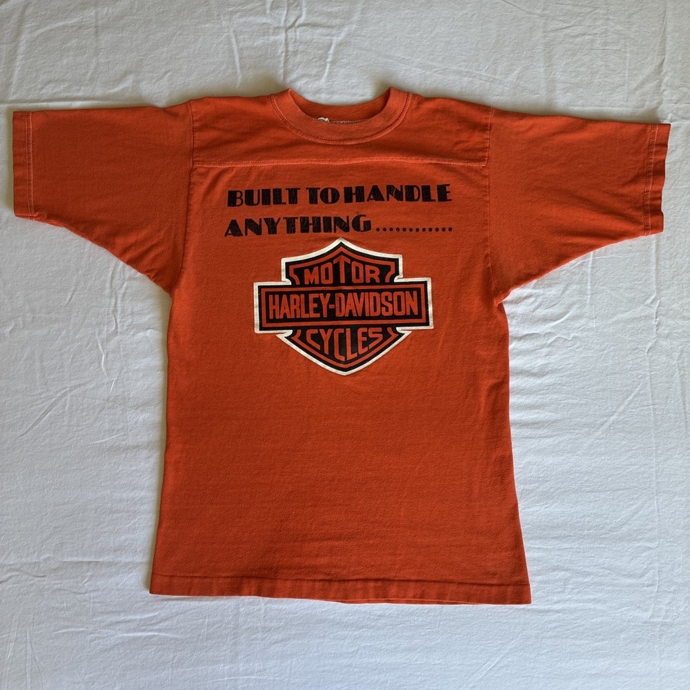 VTG 70s Champion Blue Bar Harley Davidson "Built To Handle Anything" T Shirt Med